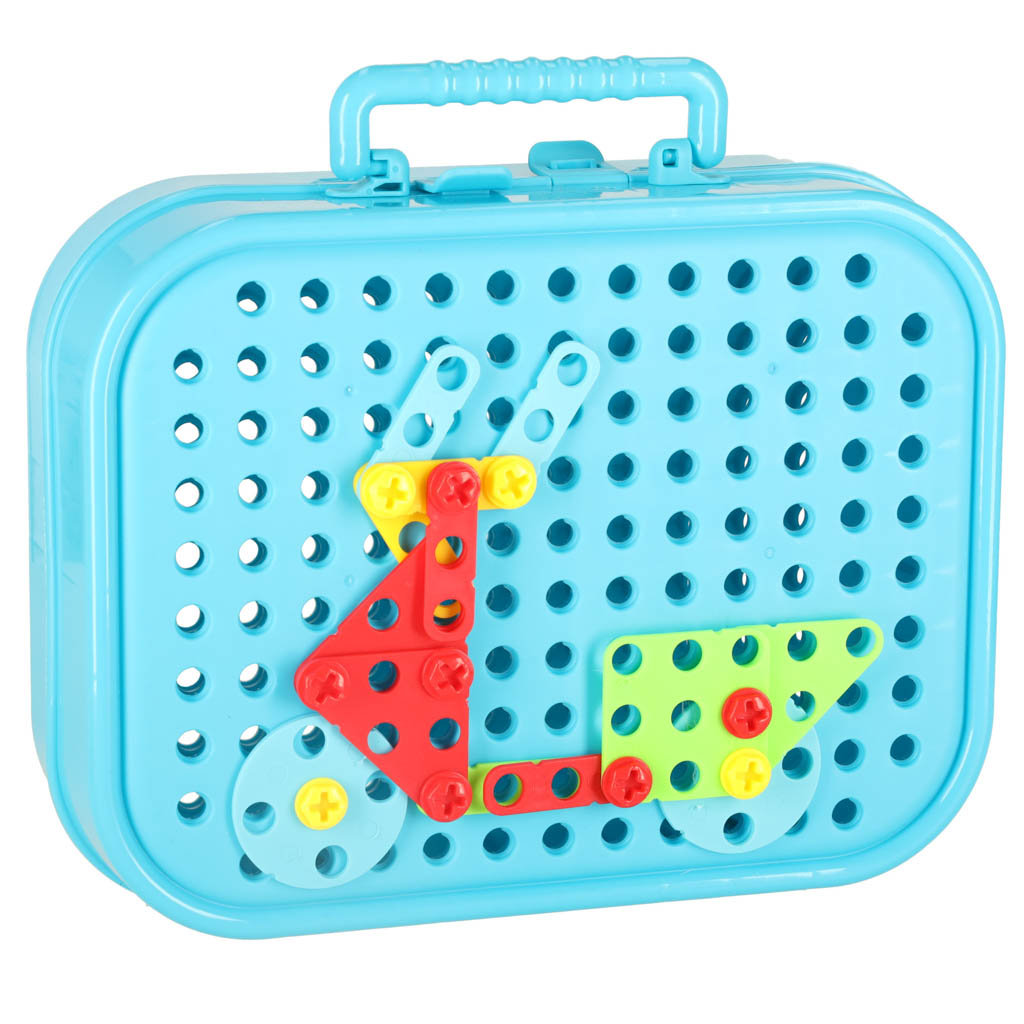 Klocki konstrukcyjne układanka w walizce kreatywna mozaika + wkrętarka pojazdy - obrazek 4