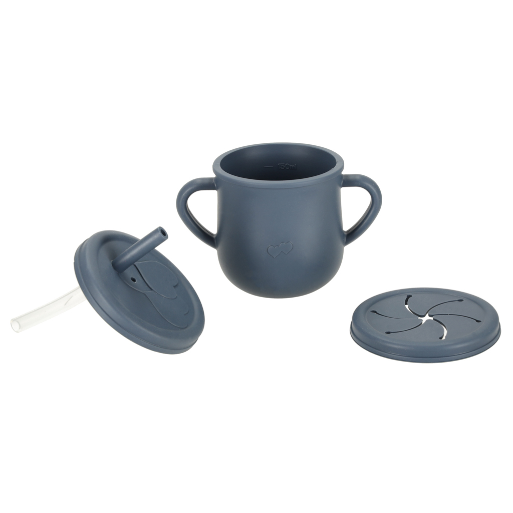 Naczynia silikonowe dla dzieci wiewiórka zestaw 9 elementów ciemny niebieski - obrazek 6