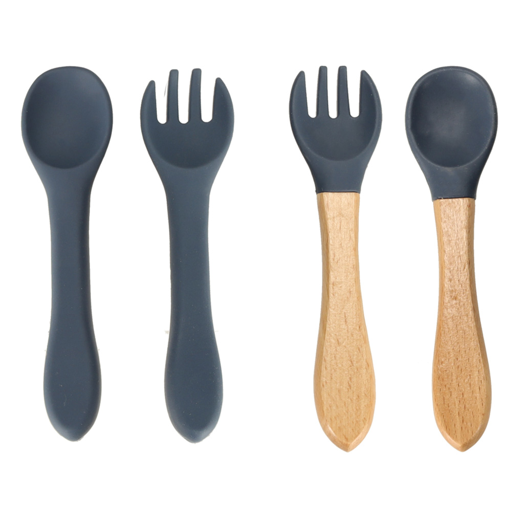 Naczynia silikonowe dla dzieci wiewiórka zestaw 9 elementów ciemny niebieski - obrazek 7