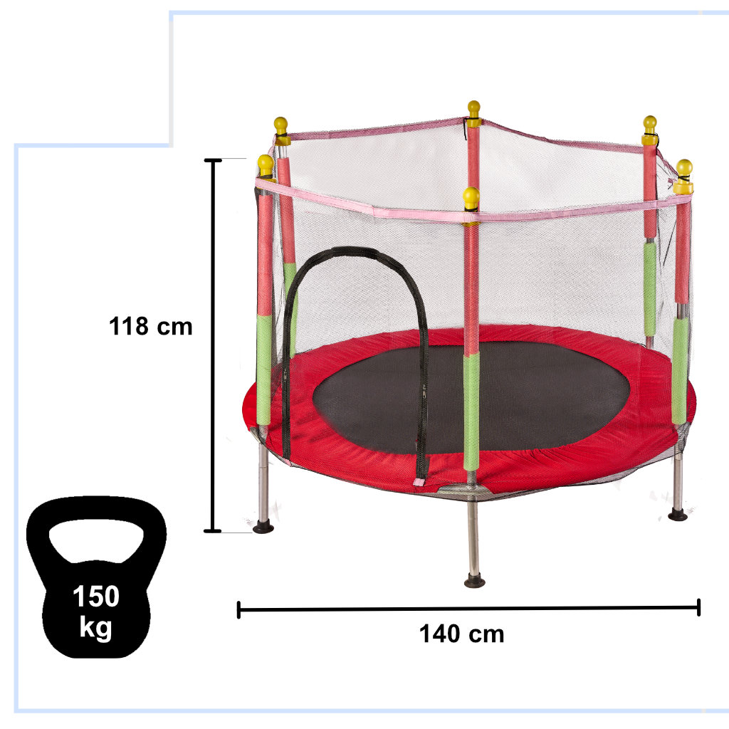 Trampolina do domu ogrodu dla dzieci siatka piłki 140cm 55inch czerwona - obrazek 4