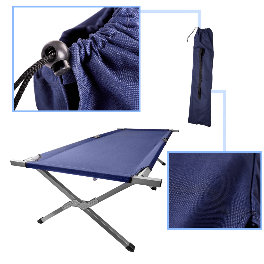 Łóżko polowe składane turystyczne kanadyjka XXL niebieskie 150kg - obrazek 3