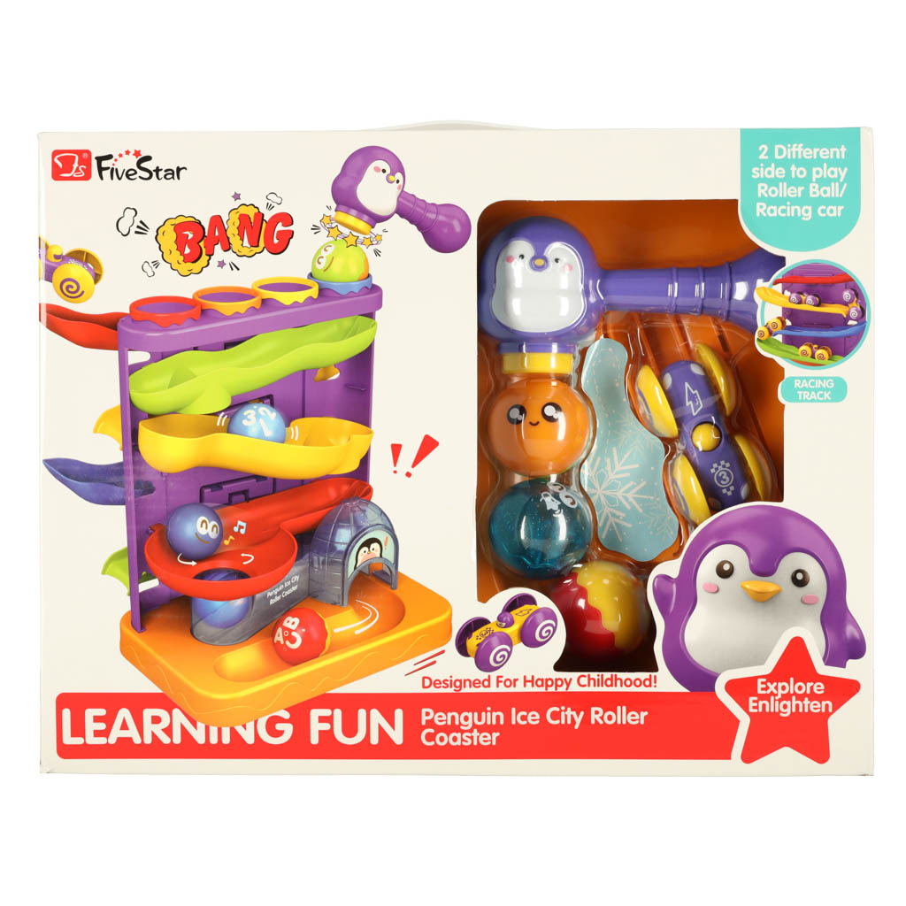 Tor kulkowy interaktywny kulodrom wbijak kulek z młoteczkami 3w1 pingwin + autko - obrazek 3