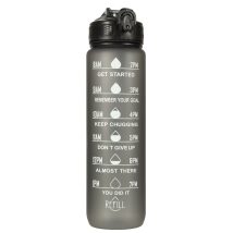 Butelka na wodę bidon ze słomką uchwytem miarką motywacyjną na siłownię BPA free Tritan 1l czarna