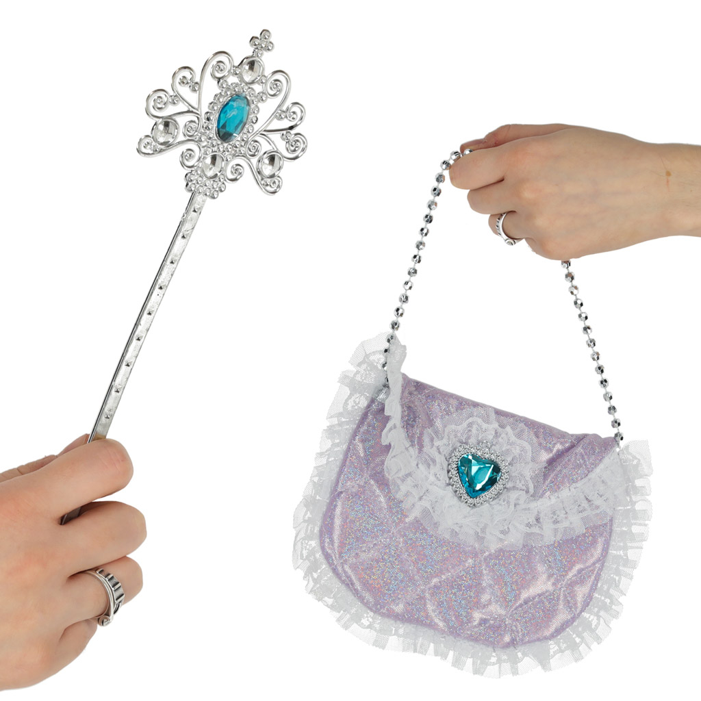 Kostium strój karnawałowy przebranie królowa księżniczka korona torebka 9 elementów - obrazek 7