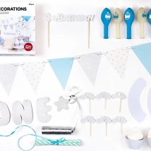 Dekoracje urodzinowe party na 1 urodziny zestaw niebiesko-srebrne