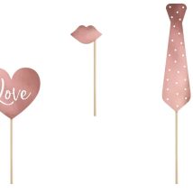 Gadżety rekwizyty do zdjęć na ślub biały różowy serce 12 elementów