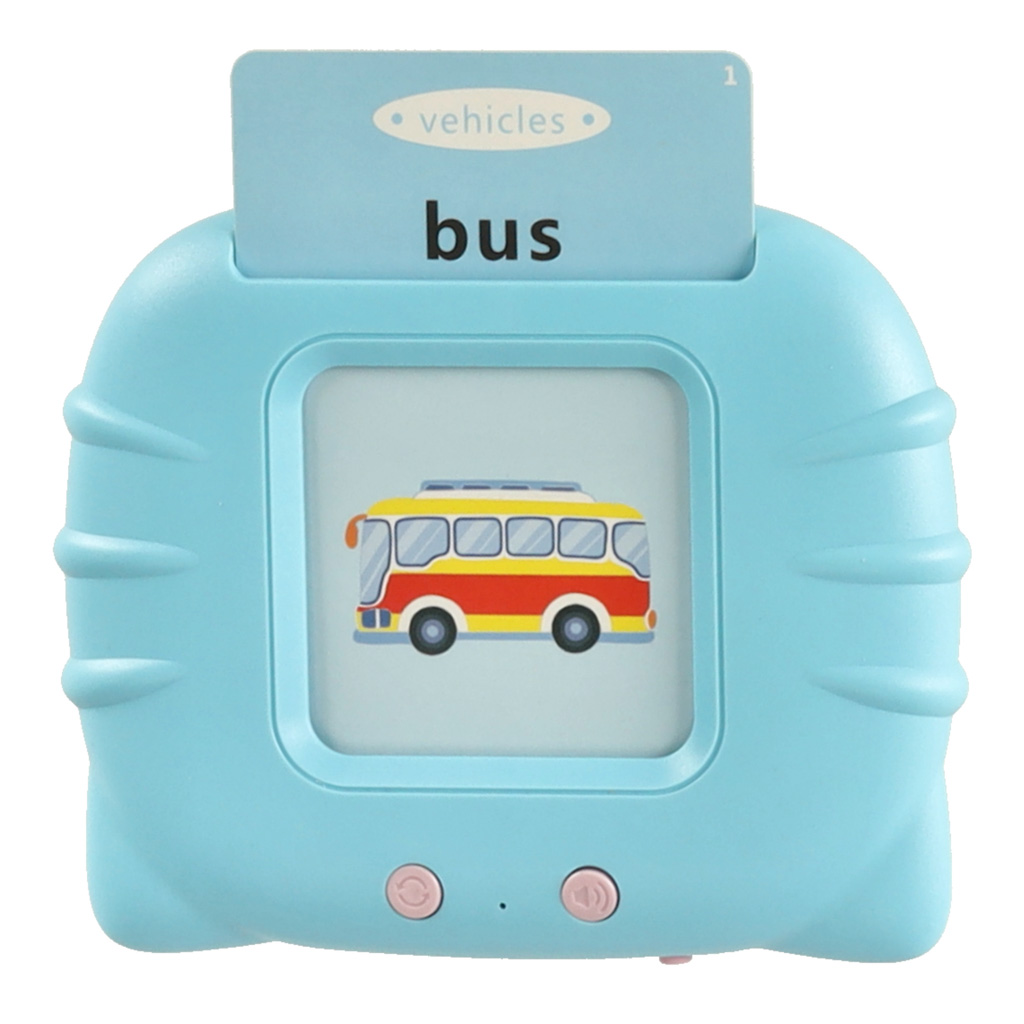 Zabawka edukacyjna czytnik do fiszek kart edukacyjnych do nauki słówek z języka angielskiego 112 kart niebieski - obrazek 6