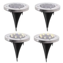 Lampy ogrodowe solarne najazdowe gruntowe czujnik zmierzchu wbijane świecący dysk 8LED 4szt. zimny biały