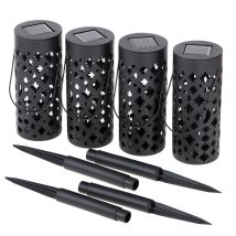 Lampa solarna ogrodowa ażurowa latarenka lampion LED czujnik zmierzchu wbijana 4szt.