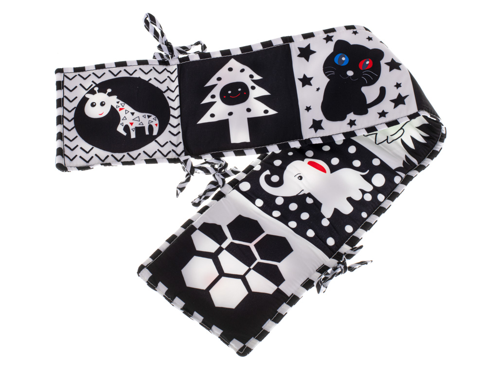 Książeczka sensoryczna kontrastowa miękka nauka widzenia ochraniacz do łóżeczka mata edukacyjna kształty dźwięki - obrazek 3