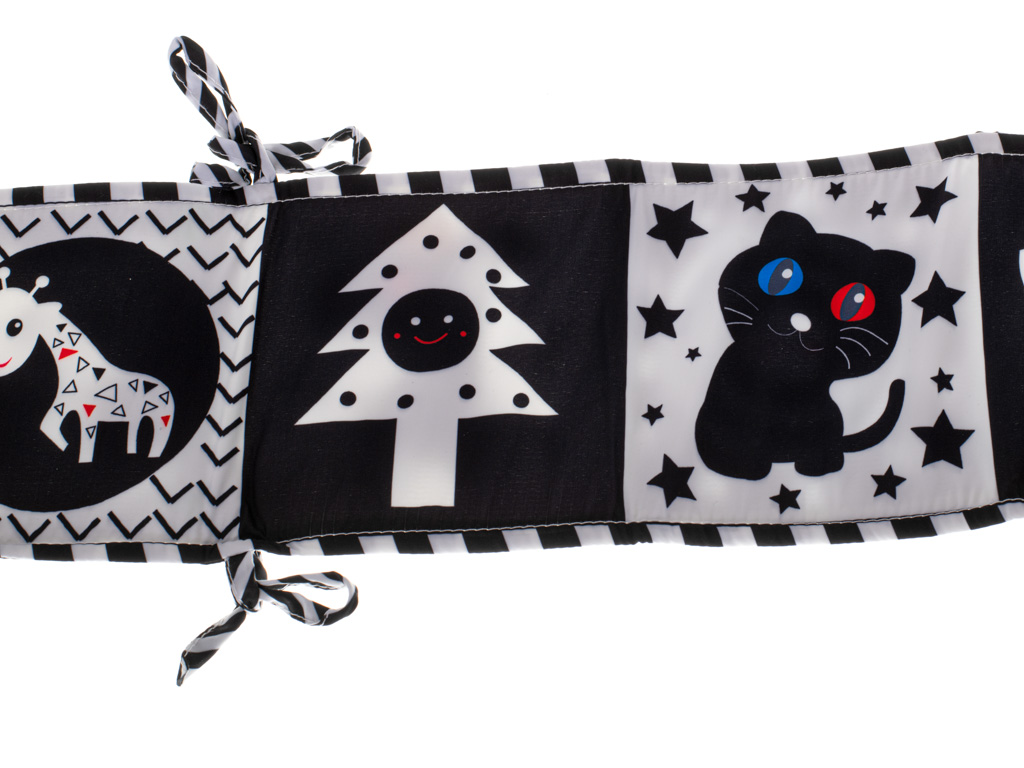 Książeczka sensoryczna kontrastowa miękka nauka widzenia ochraniacz do łóżeczka mata edukacyjna kształty dźwięki - obrazek 4