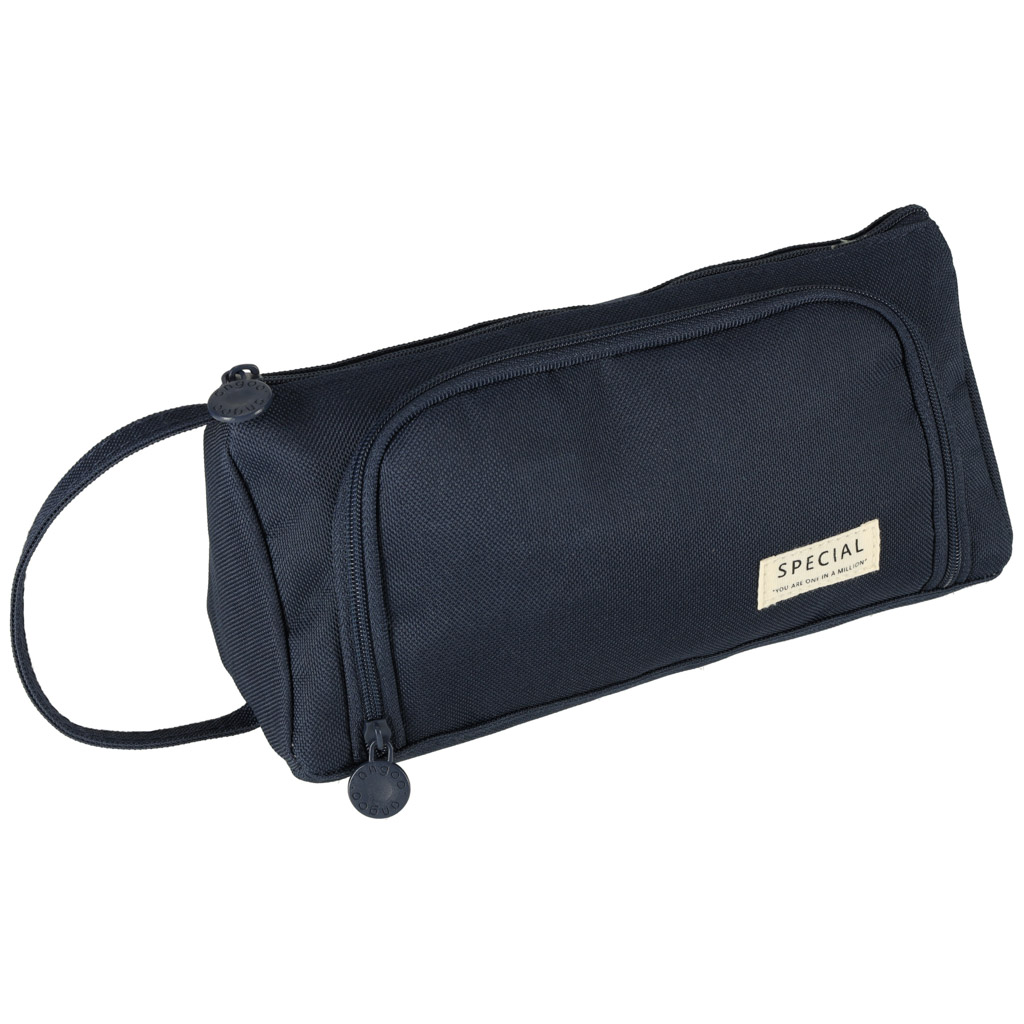 Piórnik szkolny dwukomorowy saszetka kosmetyczka rozkładany 3w1 granatowy - obrazek 4