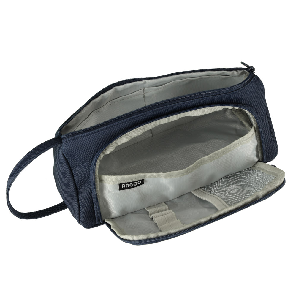 Piórnik szkolny dwukomorowy saszetka kosmetyczka rozkładany 3w1 granatowy - obrazek 6