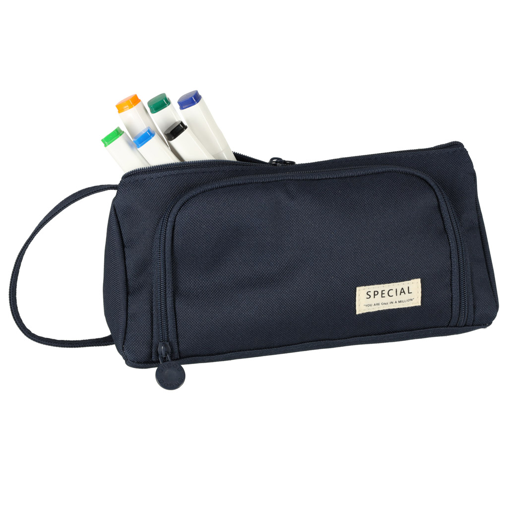 Piórnik szkolny dwukomorowy saszetka kosmetyczka rozkładany 3w1 granatowy - obrazek 7