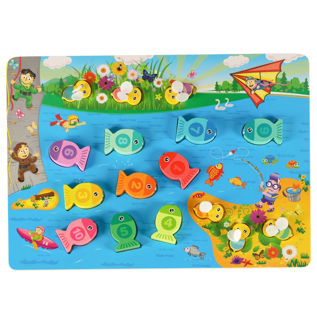 Gra drewniana rybki łowienie rybek na magnes pszczółki montessori