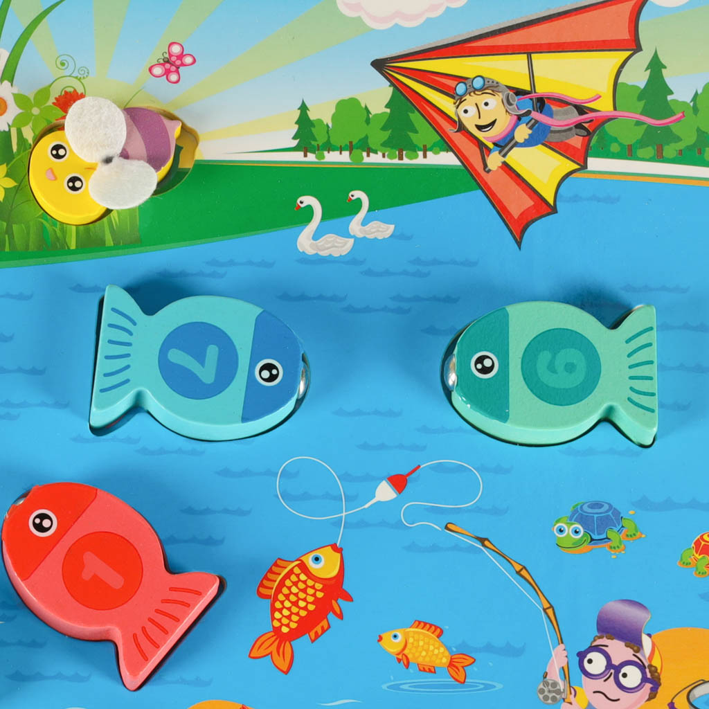 Gra drewniana rybki łowienie rybek na magnes pszczółki montessori - obrazek 3