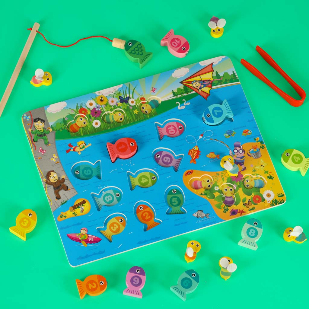 Gra drewniana rybki łowienie rybek na magnes pszczółki montessori - obrazek 8