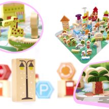 Klocki drewniane edukacyjne miasto puzzle 120el.