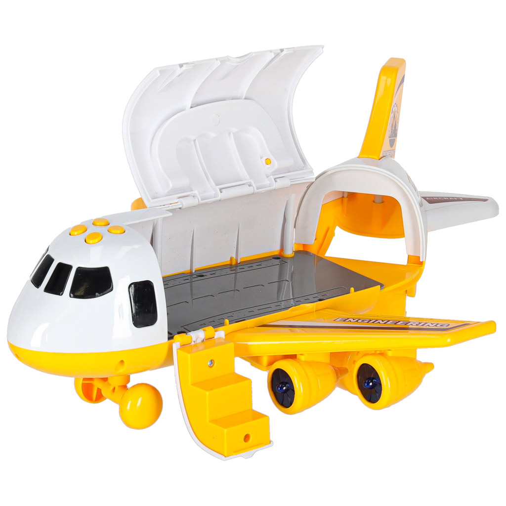 Transporter samolot rozkładany z autami + 3 auta pojazdy budowlane światła dźwięk - obrazek 4