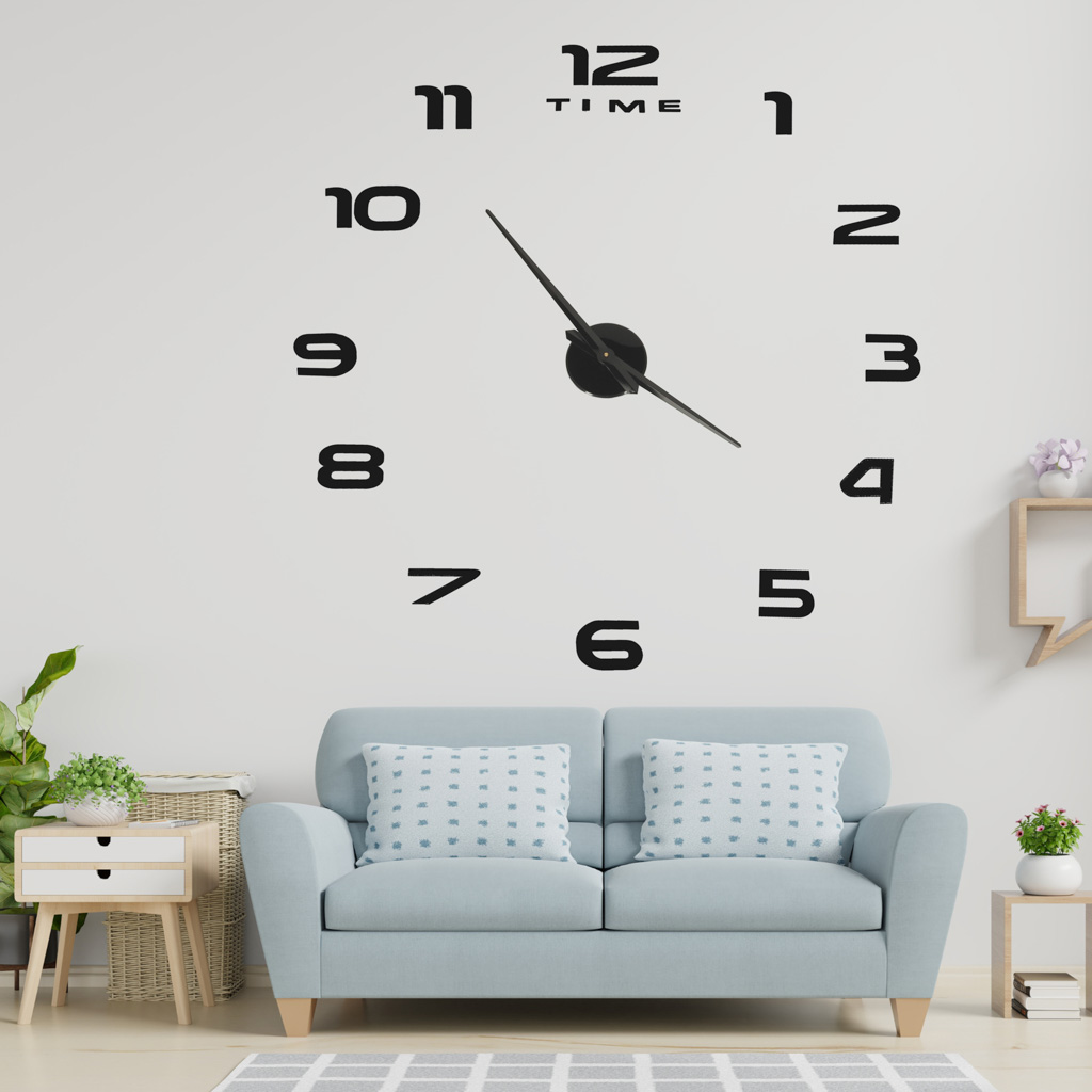 Zegar ścienny naklejany DIY duży regulowany 80-120cm czarny 12 cyfr - obrazek 5