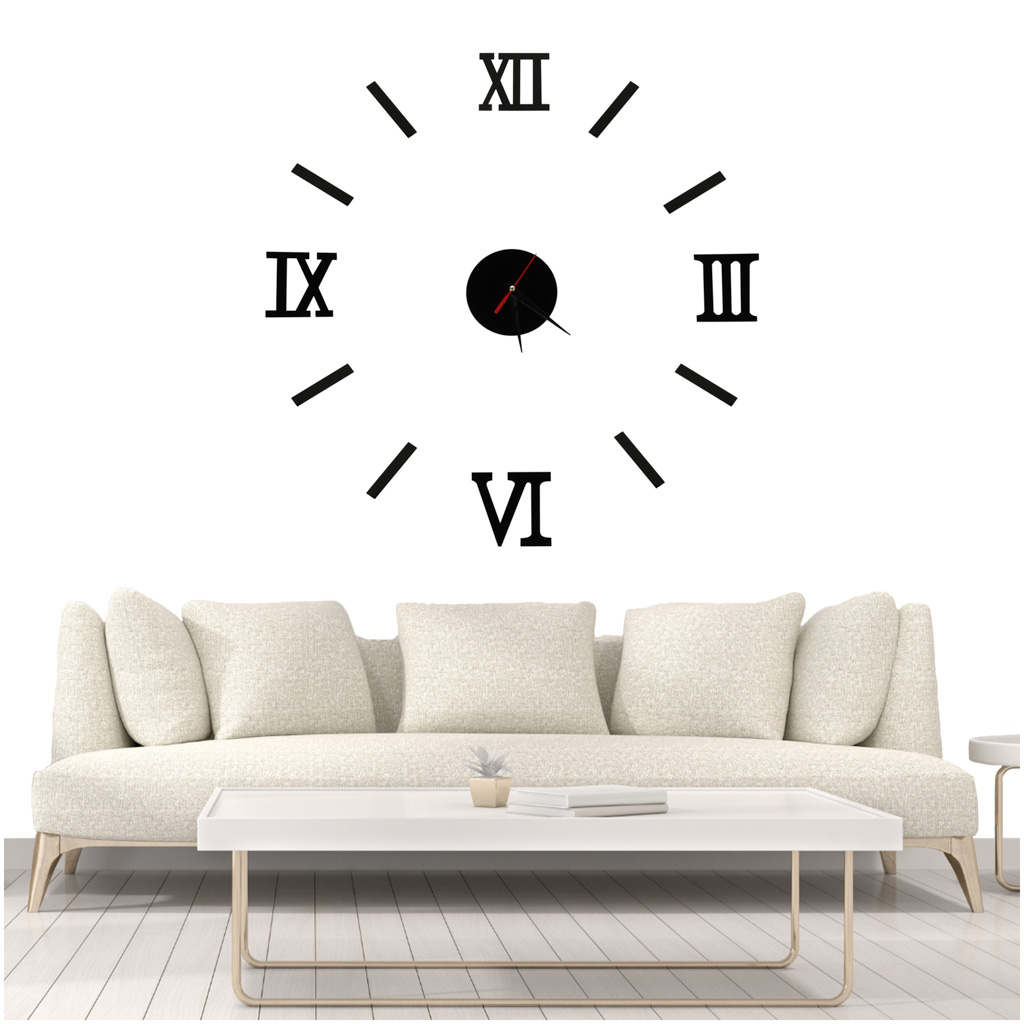 Zegar Ścienny naklejany DIY regulowany czarny cyfry rzymskie 130cm - obrazek 3