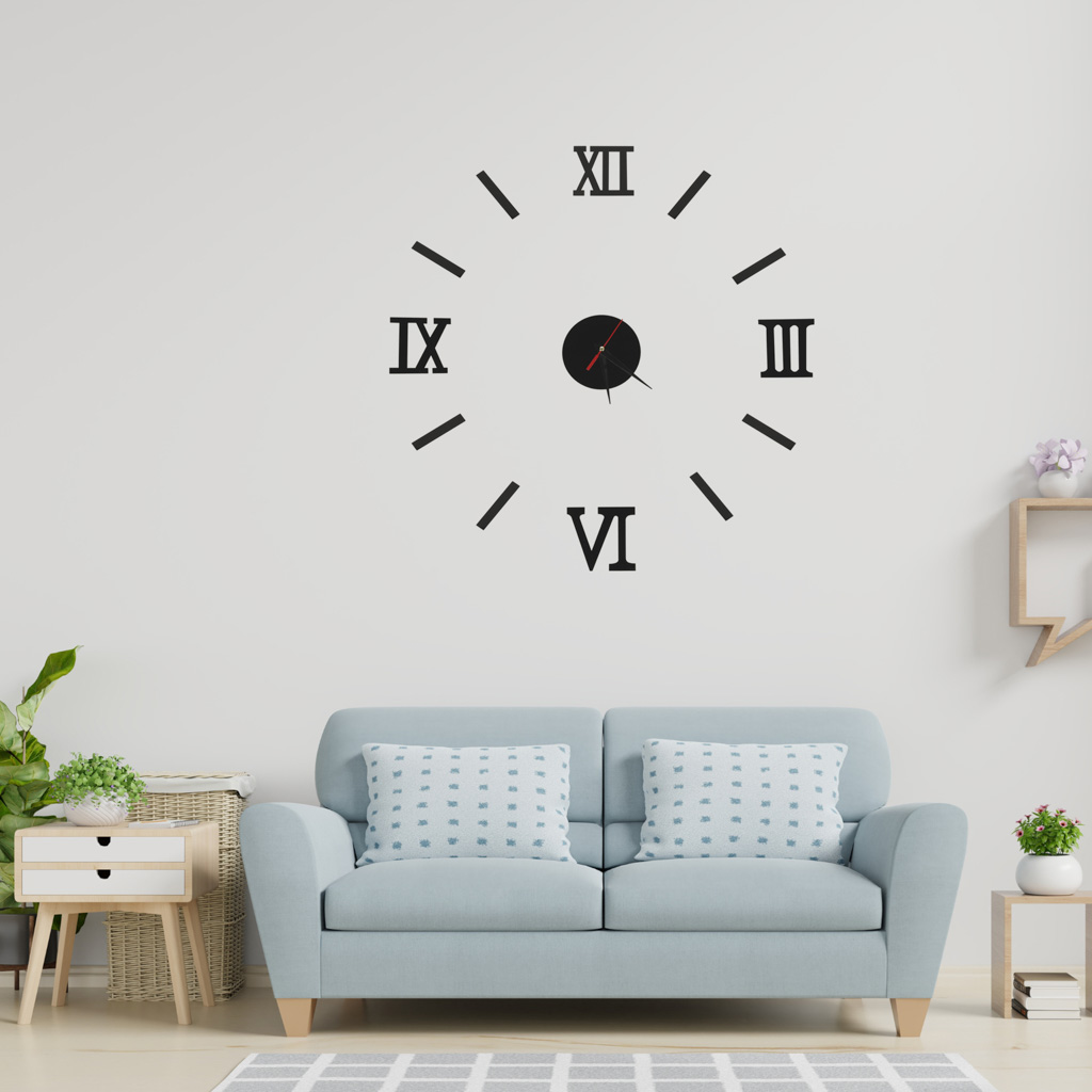 Zegar Ścienny naklejany DIY regulowany czarny cyfry rzymskie 130cm - obrazek 6