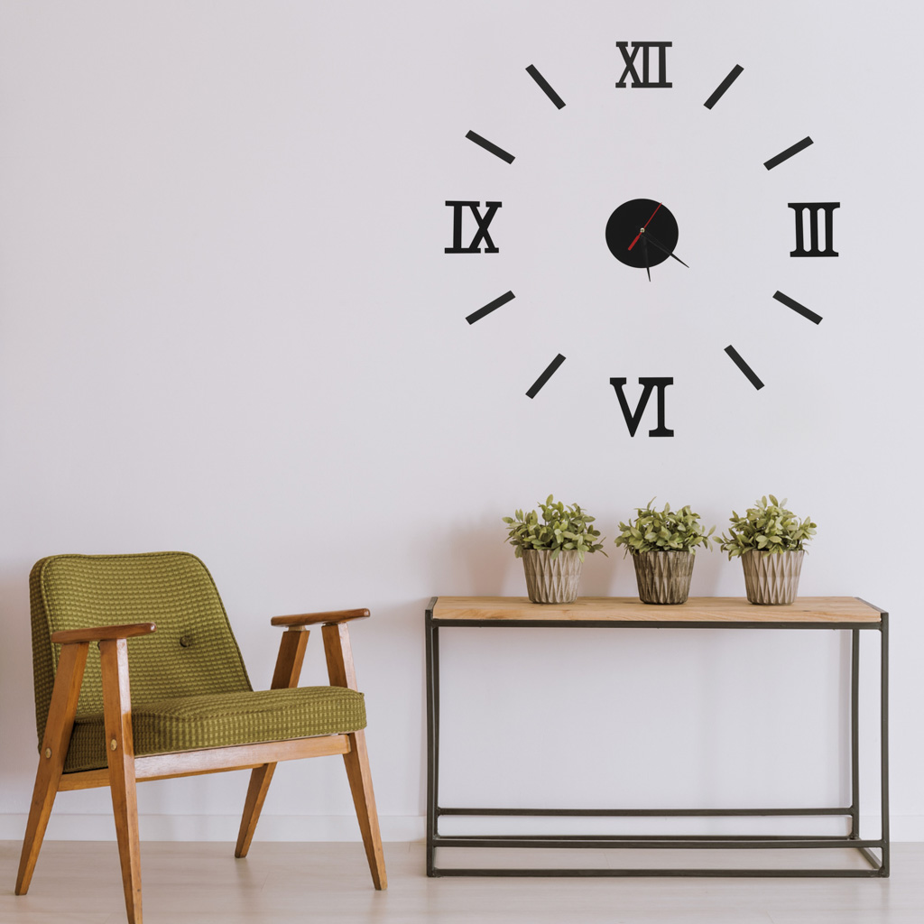 Zegar Ścienny naklejany DIY regulowany czarny cyfry rzymskie 130cm - obrazek 7