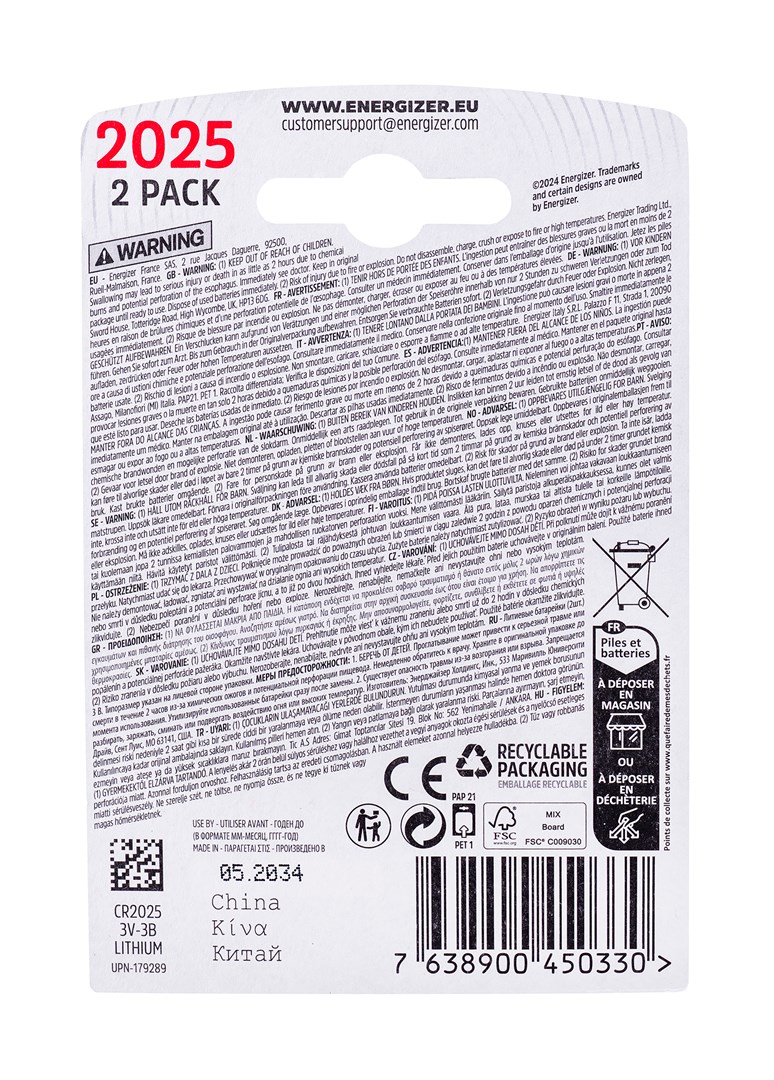 ENERGIZER BATERIA SPECJALISTYCZNA CR2025/2, 3V, ECO - obrazek 4