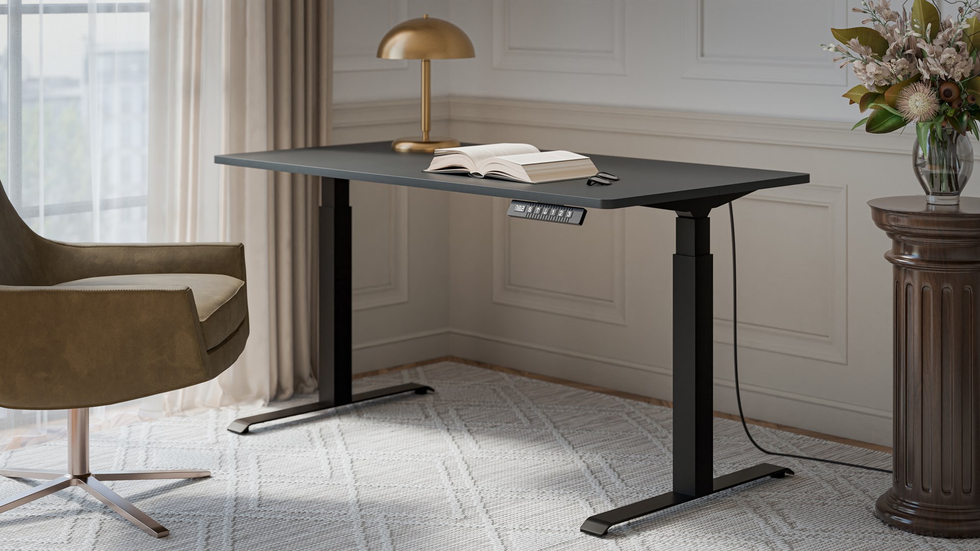 Biurko z elektryczną regulacją wysokości MOON LONG 150x80x72-120 czarny/antracyt - obrazek 4