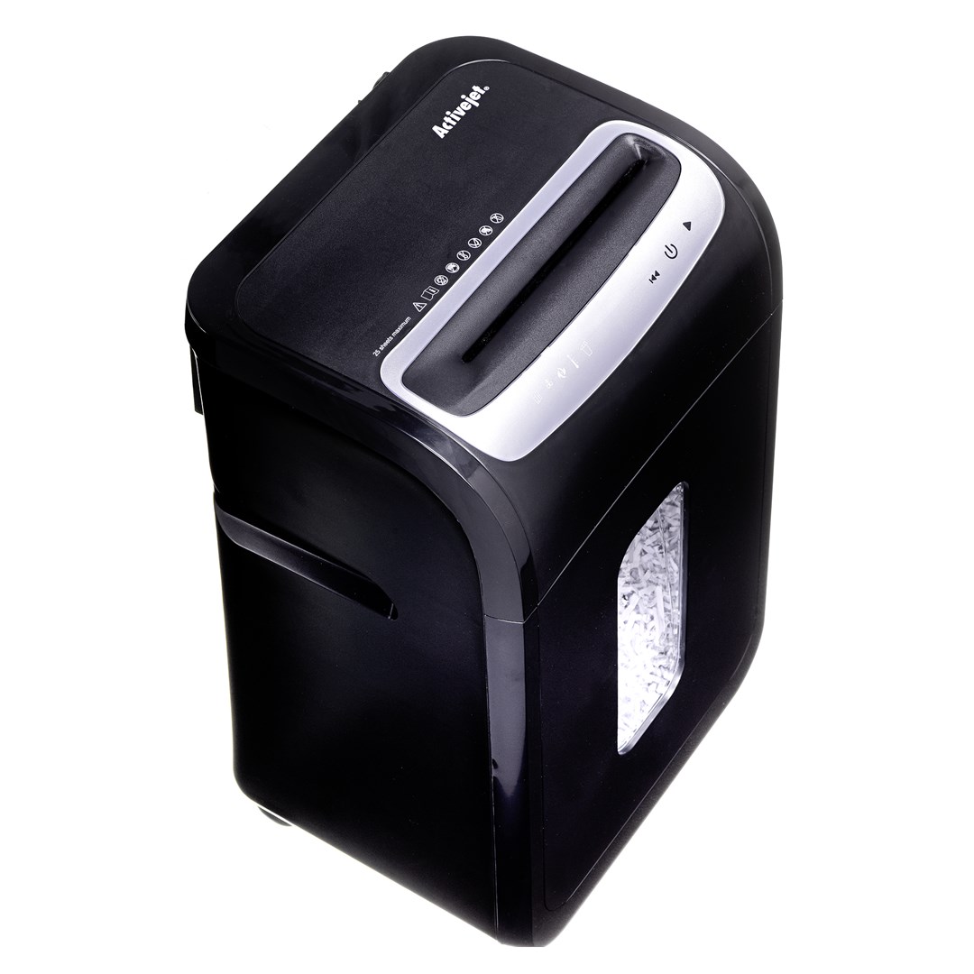 Niszczarka Activejet ASH-2502C, P-4, 28 l, ścinki 4x40 mm, 25 kartek, czarna - obrazek 3