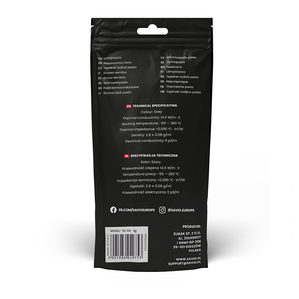 SAVIO PASTA TERMOPRZEWODZĄCA 14,5W/MK, 4G TG-04 - obrazek 4
