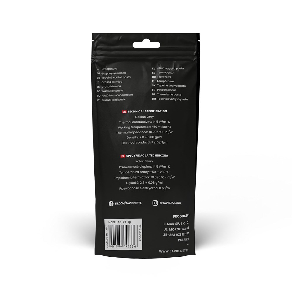 SAVIO PASTA TERMOPRZEWODZĄCA 14,5W/MK, 1G, TG-04 - obrazek 4