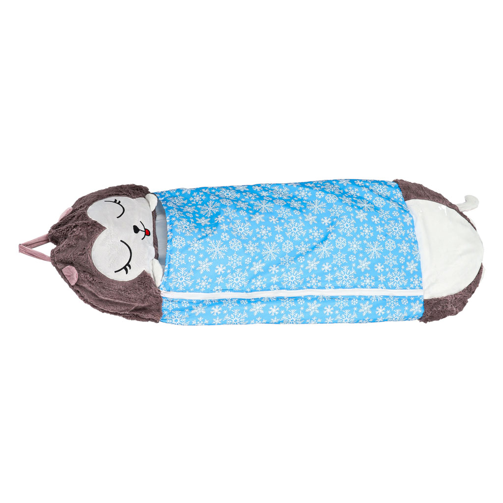 Śpiwór do spania dla dzieci turystyczny poduszka 2w1 125x50cm niebieski - obrazek 3