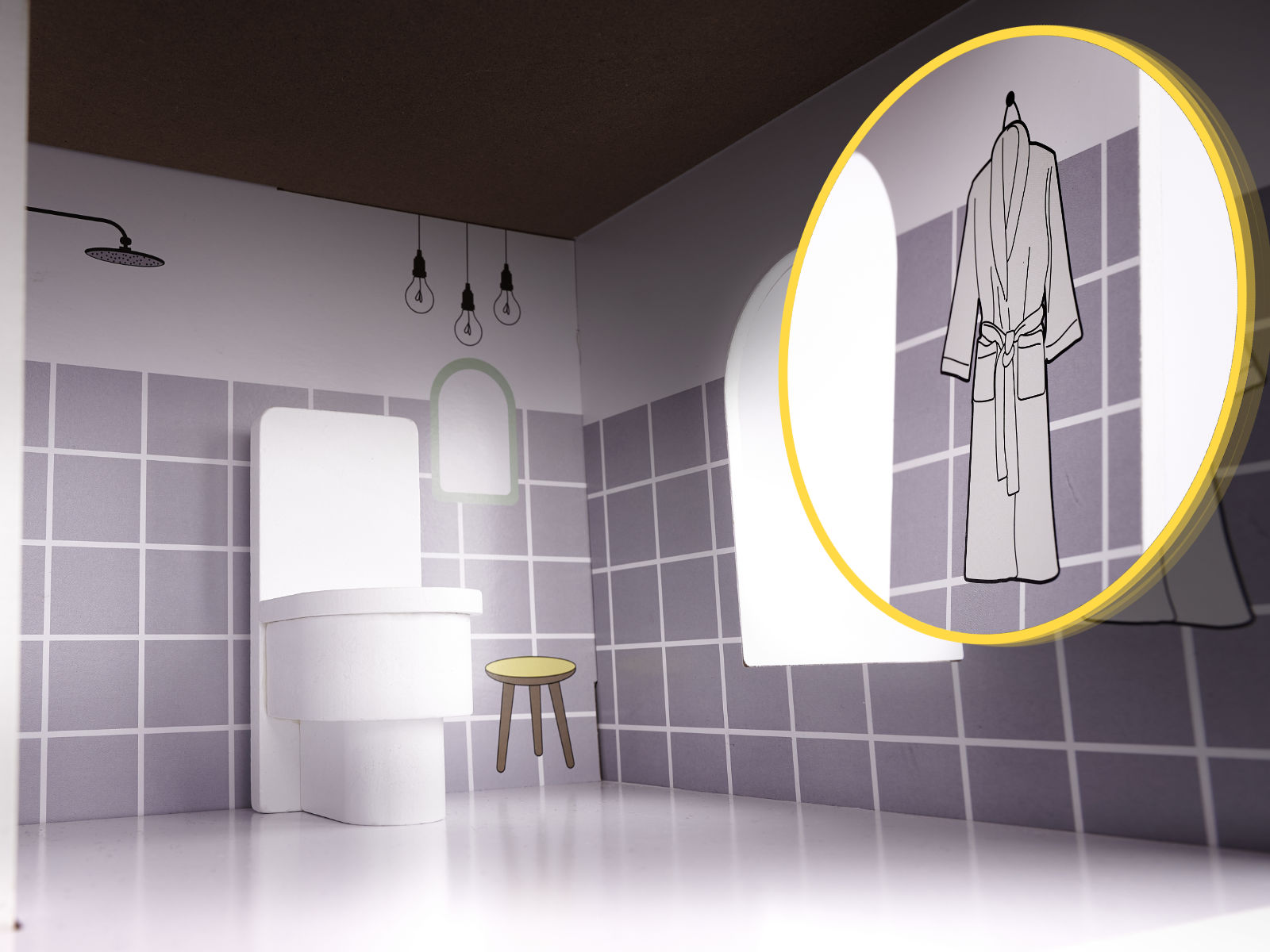 Domek dla lalek drewniany mebelki 70cm szary - obrazek 7