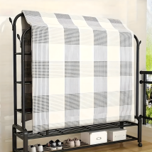 Wieszak Podwójny Wielofunkcyjny Wolnostojący na Ubrania Buty z Kółkami