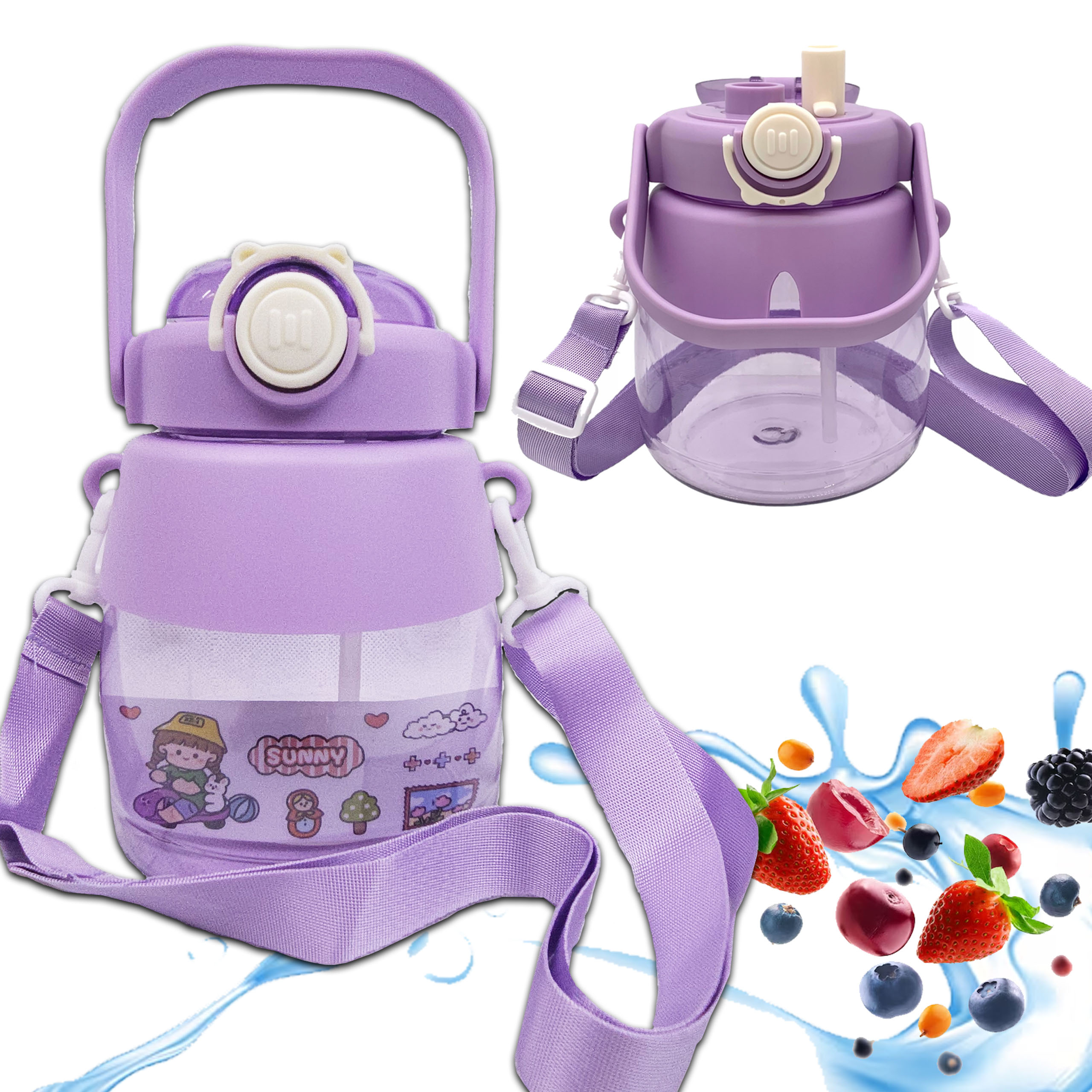 BIDON DO SZKOŁY PRZEDSZKOLA BUTELKA NA WODĘ ZE SŁOMKĄ SMYCZ DLA DZIECI 1L - obrazek 4