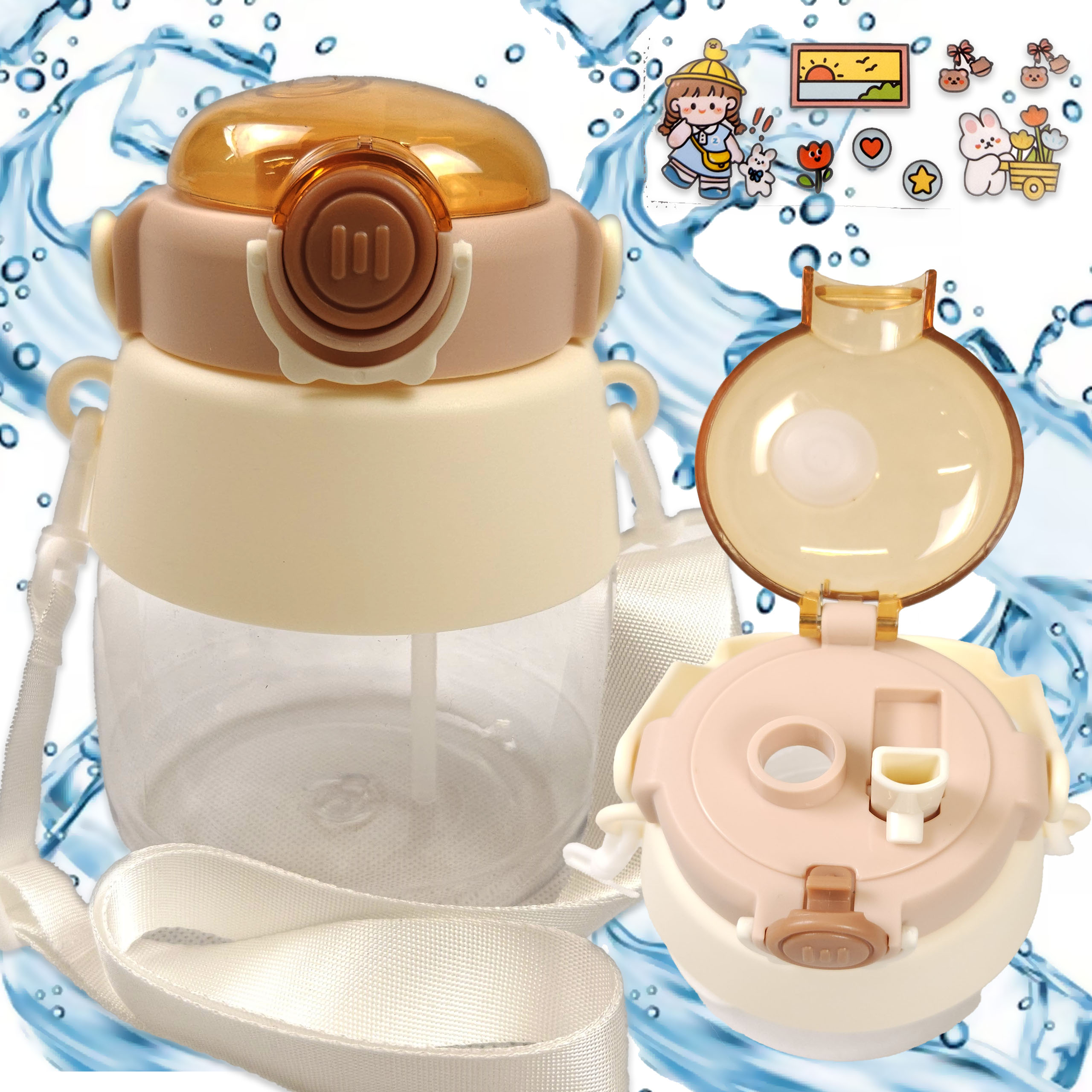 50 x BIDON DO SZKOŁY PRZEDSZKOLA BUTELKA NA WODĘ ZE SŁOMKĄ SMYCZ DLA DZIECI 1L - obrazek 3