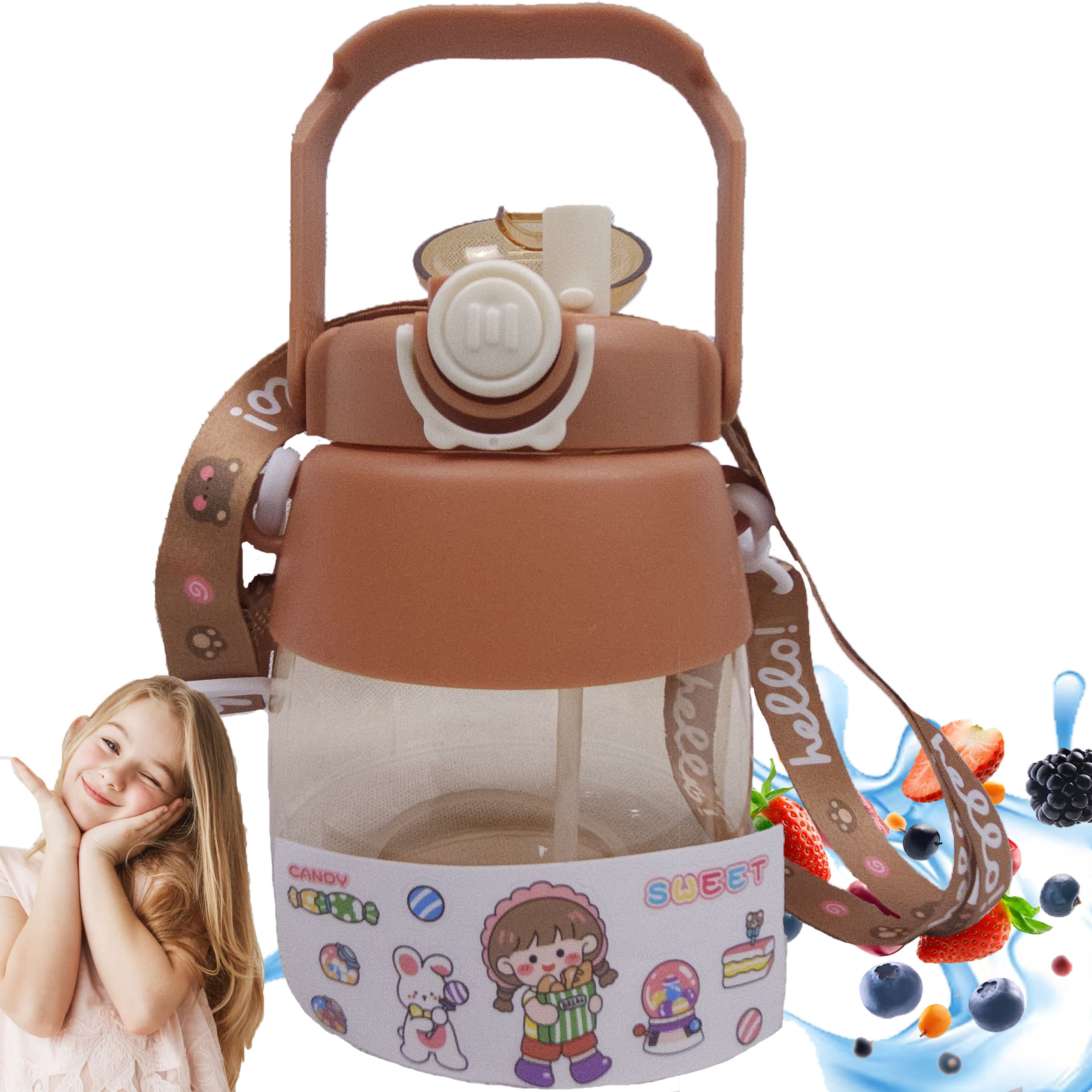 BIDON DO SZKOŁY PRZEDSZKOLA BUTELKA NA WODĘ ZE SŁOMKĄ SMYCZ DLA DZIECI 1L