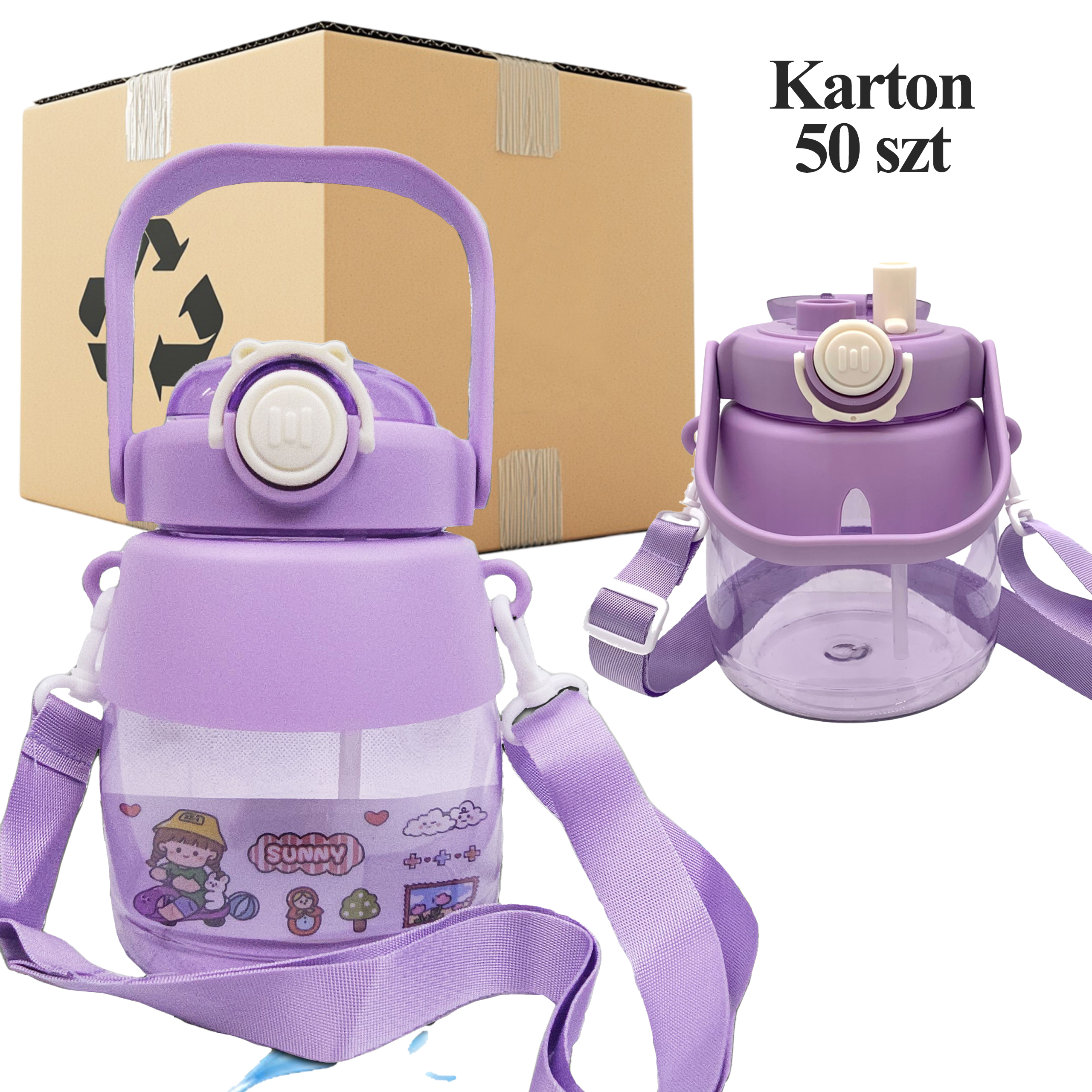 50 x BIDON DO SZKOŁY PRZEDSZKOLA BUTELKA NA WODĘ ZE SŁOMKĄ SMYCZ DLA DZIECI 1L - obrazek 5