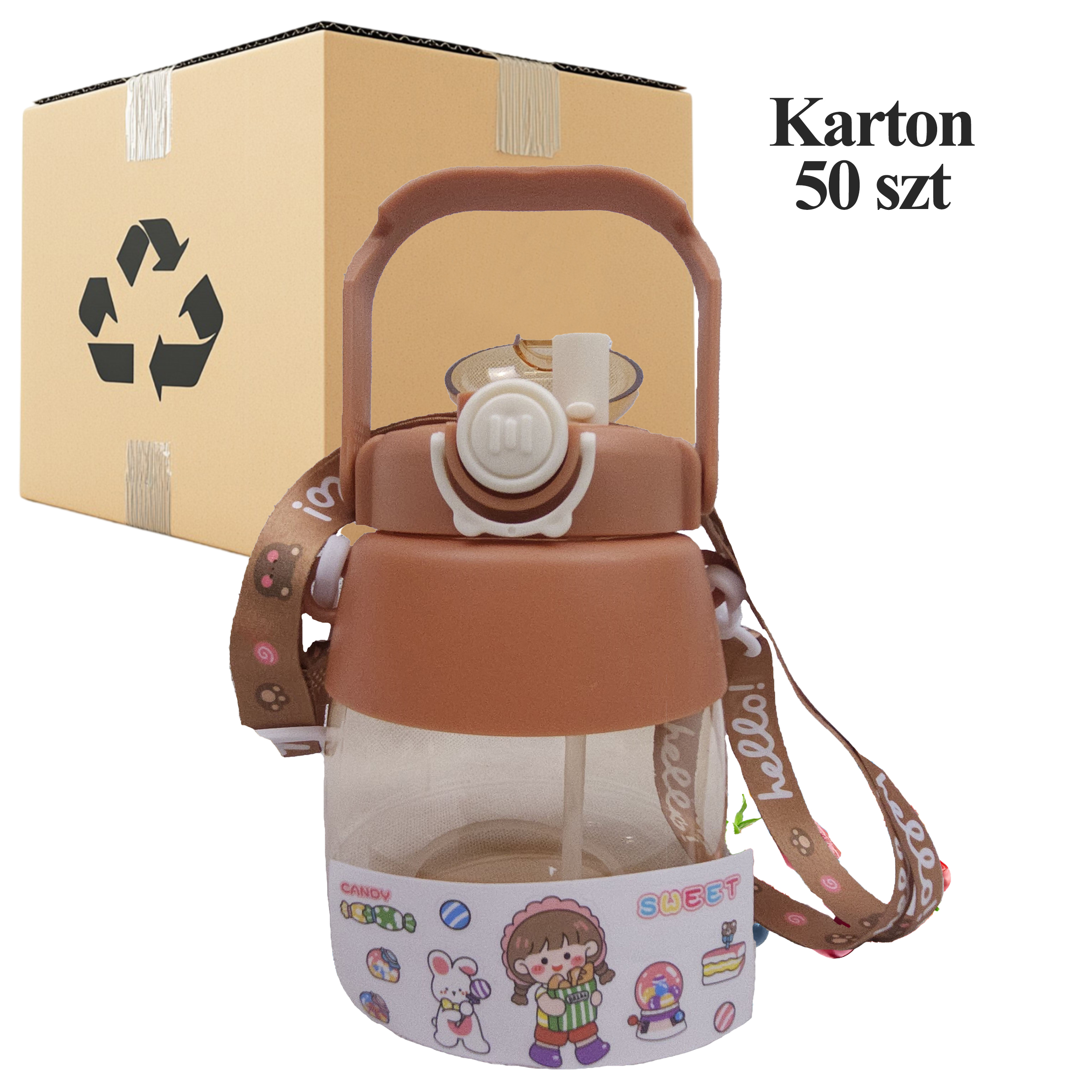 50 x BIDON DO SZKOŁY PRZEDSZKOLA BUTELKA NA WODĘ ZE SŁOMKĄ SMYCZ DLA DZIECI 1L - obrazek 3