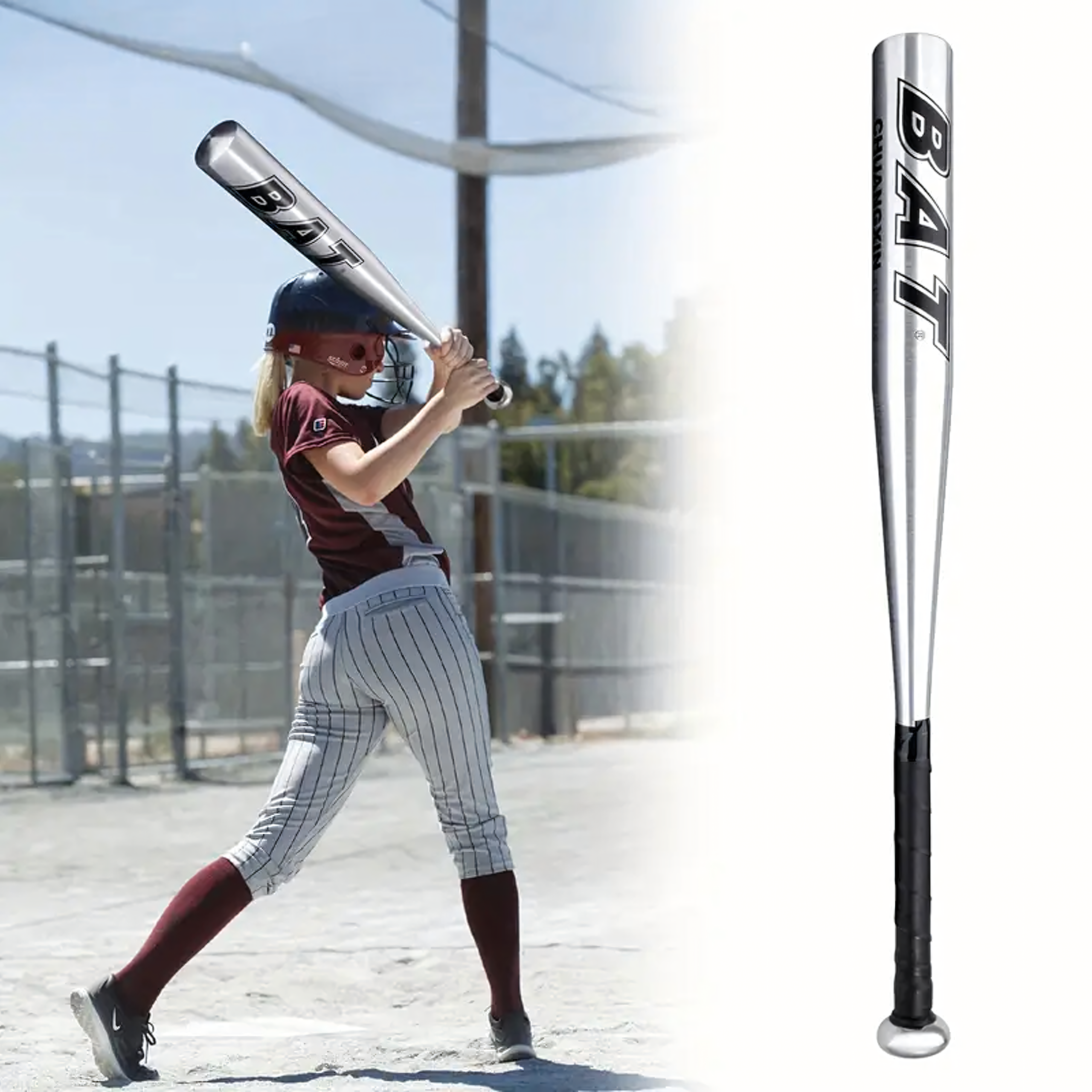 Kij Baseballowy Bejsbolowy Bat Aluminiowy 25" 64cm Mocny Treningowy Srebrny - obrazek 7