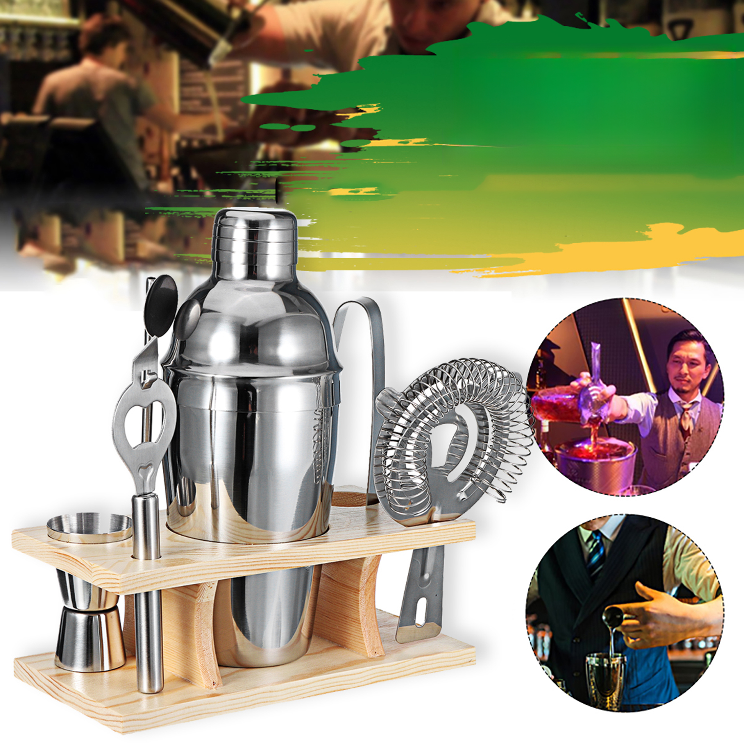 PROFESJONALNY ZESTAW BARMAŃSKI DO DRINKÓW SHAKER SZEJKER Z PODSTAWKĄ PREZENT
