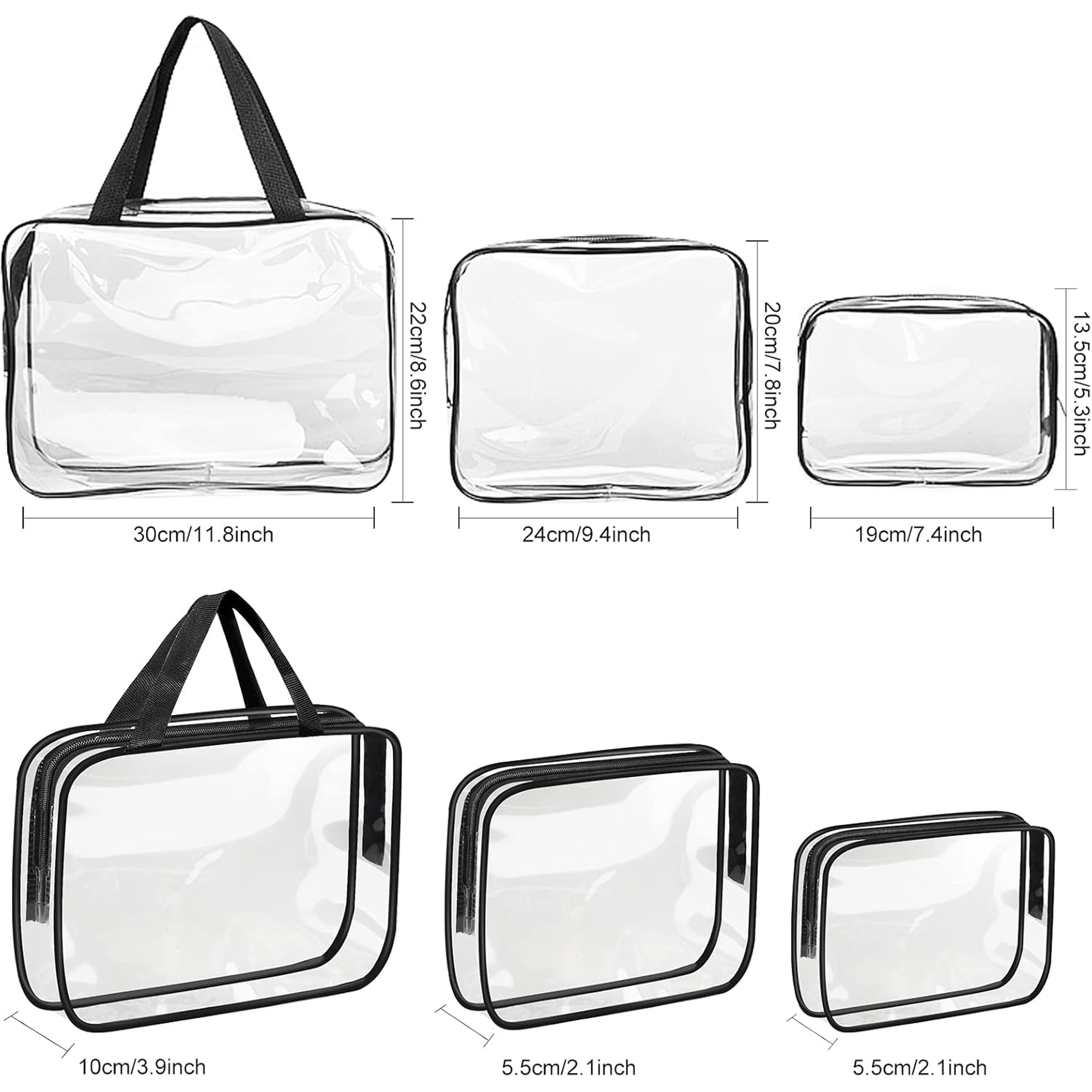 ZESTAW KOSMETYCZKA 3 SZTUKI DAMSKA MĘSKA PODRÓŻNA TURYSTYCZNA PRZEŹROCZYSTA - obrazek 3