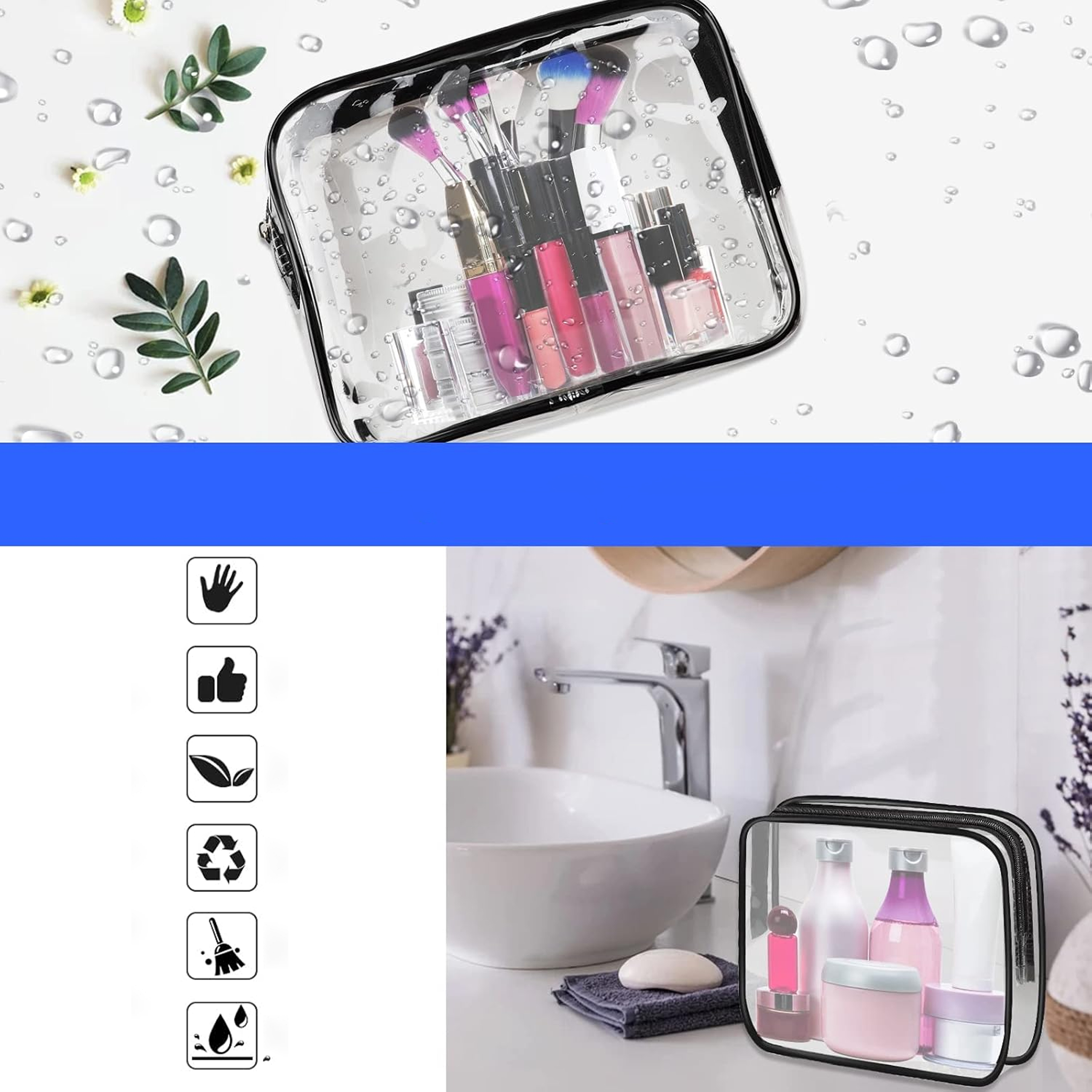 ZESTAW KOSMETYCZKA 3 SZTUKI DAMSKA MĘSKA PODRÓŻNA TURYSTYCZNA PRZEŹROCZYSTA - obrazek 4