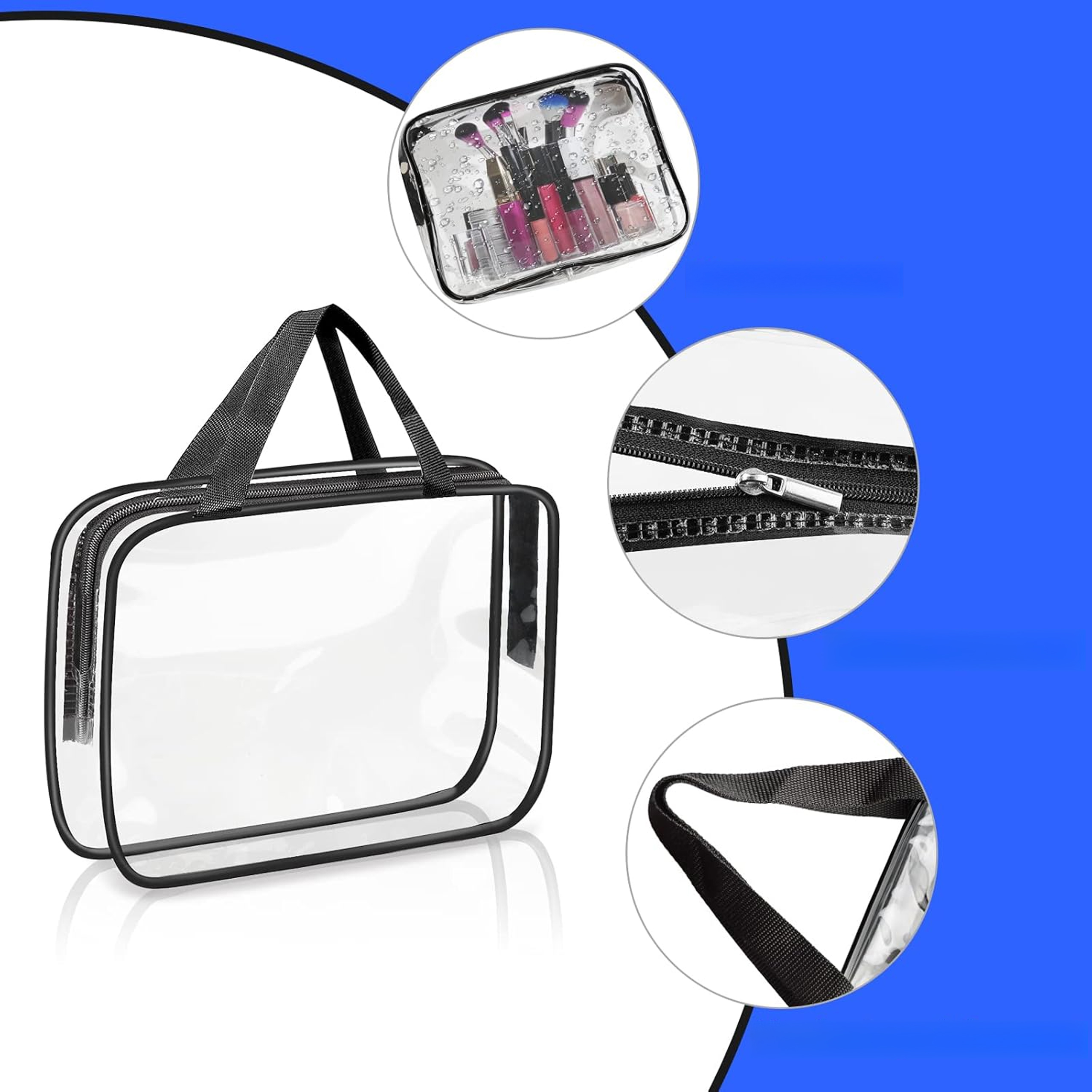 ZESTAW KOSMETYCZKA 3 SZTUKI DAMSKA MĘSKA PODRÓŻNA TURYSTYCZNA PRZEŹROCZYSTA - obrazek 5