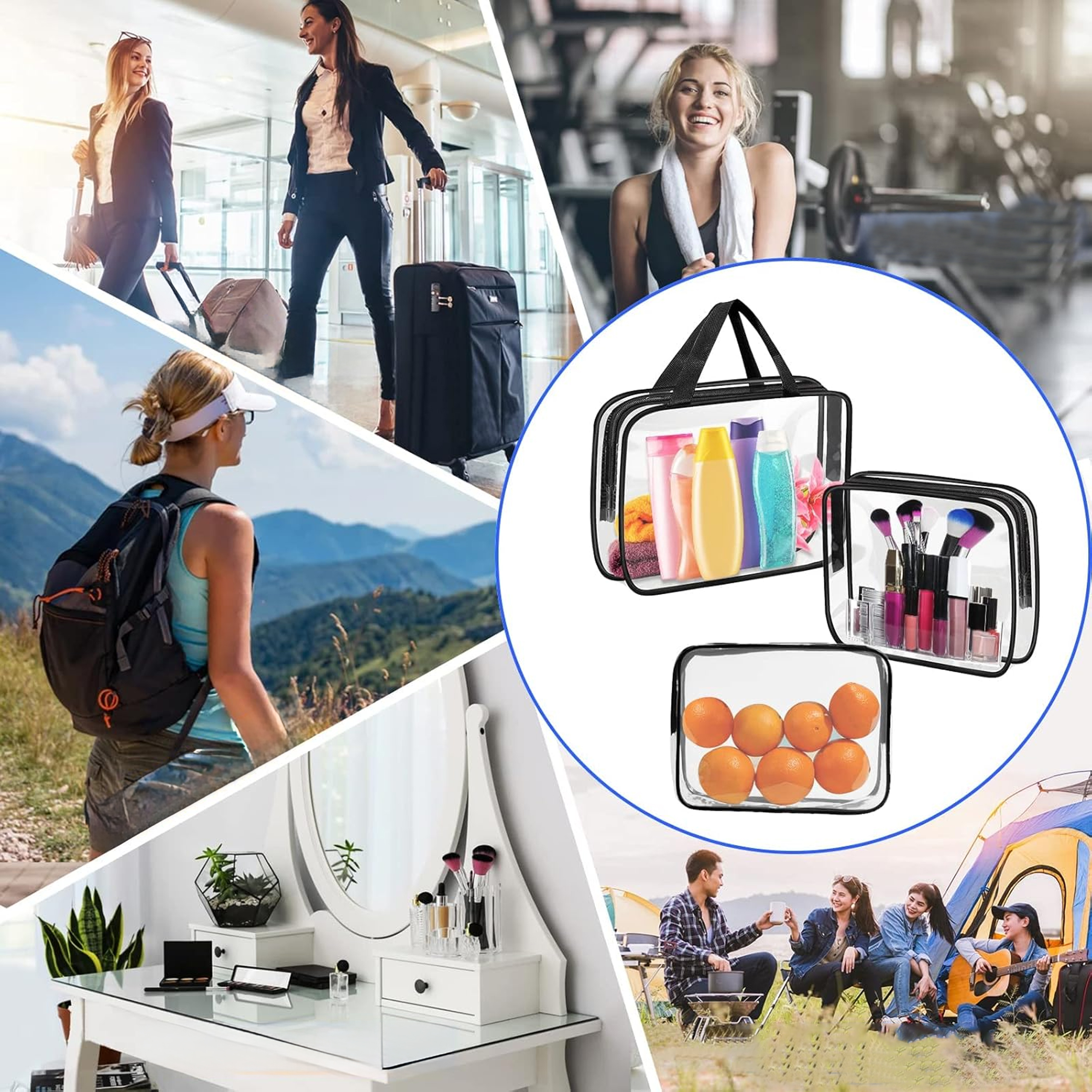 ZESTAW KOSMETYCZKA 3 SZTUKI DAMSKA MĘSKA PODRÓŻNA TURYSTYCZNA PRZEŹROCZYSTA - obrazek 7