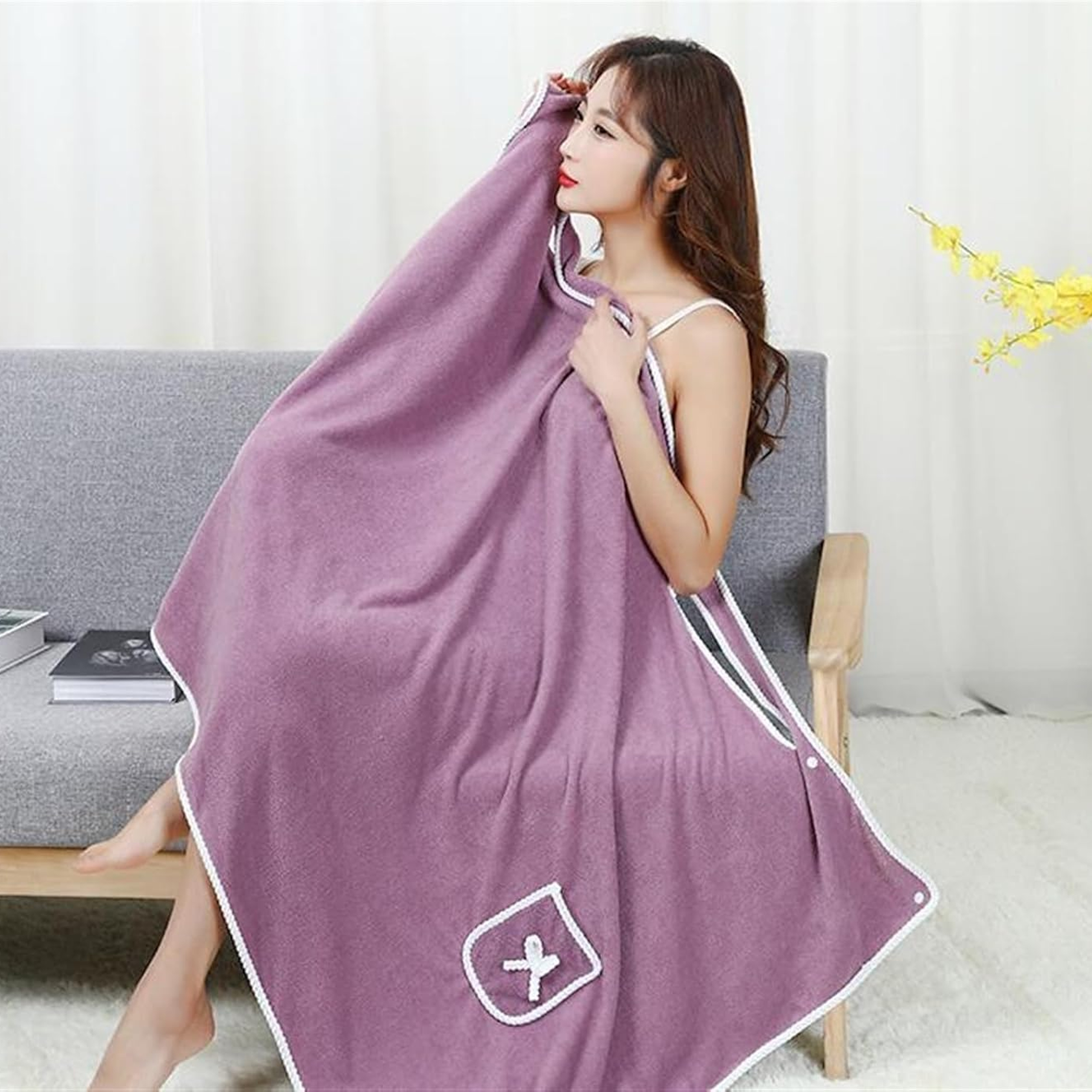 RĘCZNIK KĄPIELOWY DAMSKI TUNIKA DO SAUNY SZLAFROK SPA PAREO NARAMIENNY DUŻY - obrazek 3