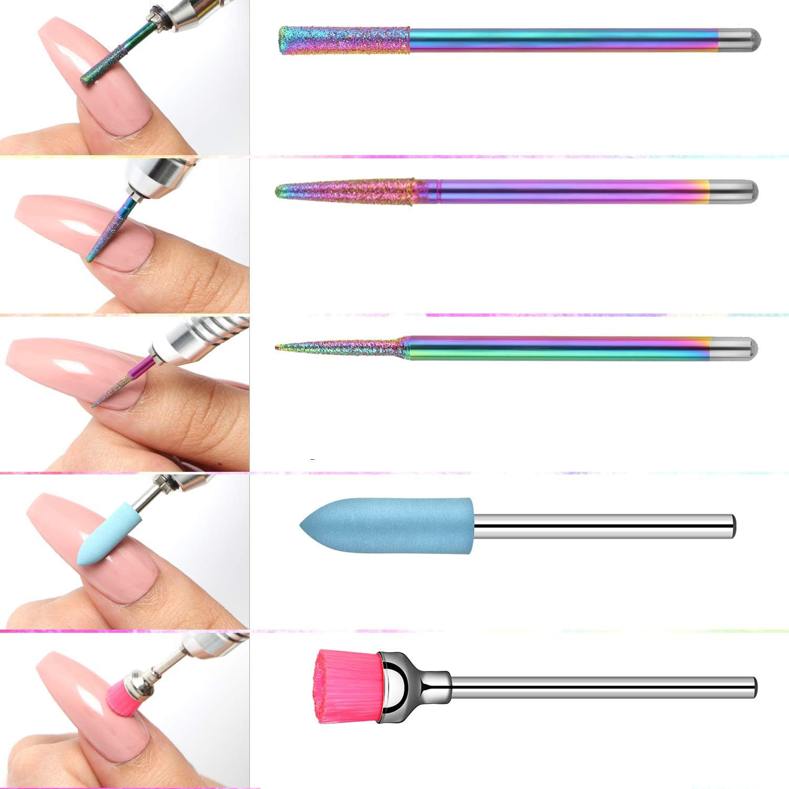 ZESTAW FREZÓW FREZY DO PAZNOKCI SKÓREK DIAMENTOWE CERAMICZNE 10 SZT PUDEŁKO - obrazek 4