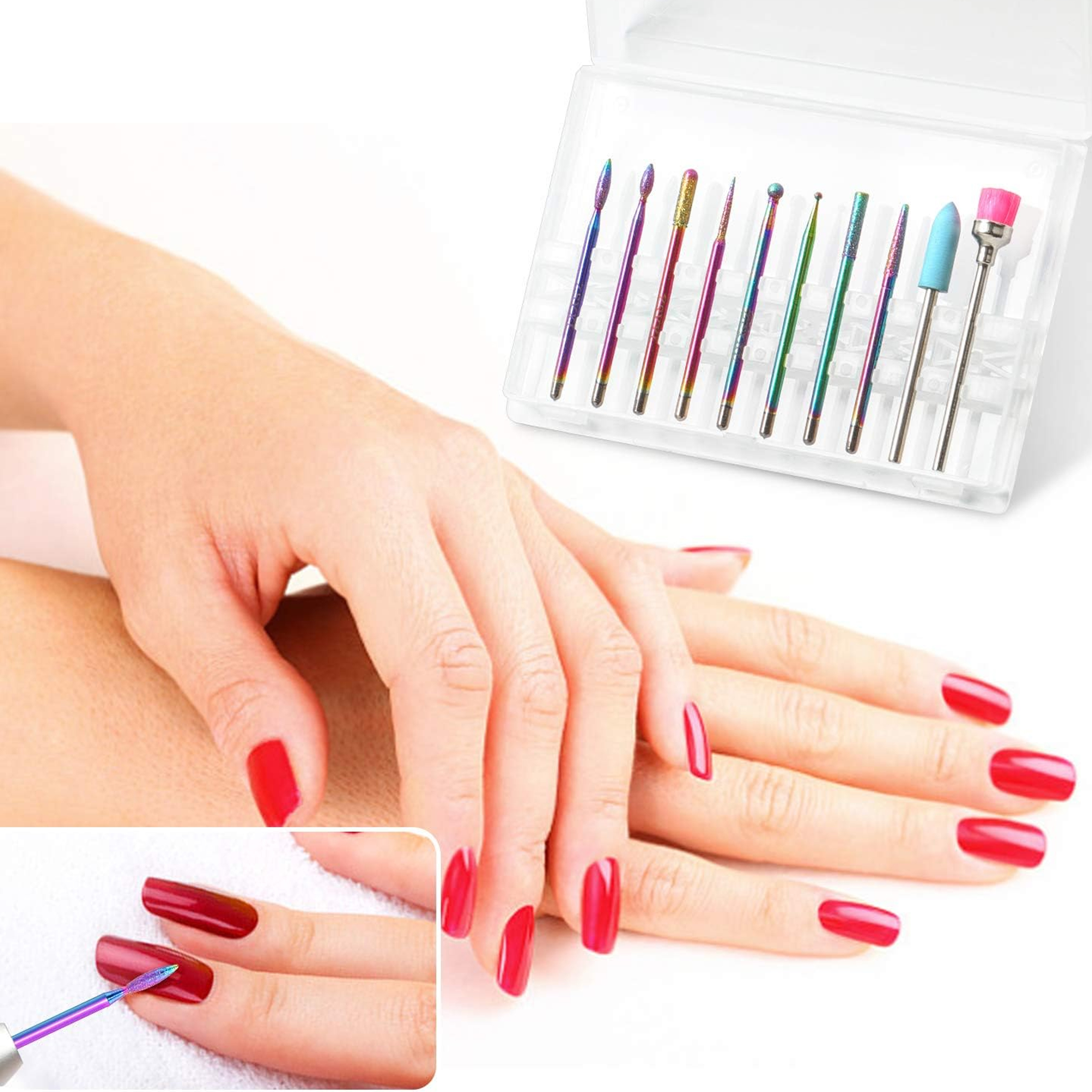 ZESTAW FREZÓW FREZY DO PAZNOKCI SKÓREK DIAMENTOWE CERAMICZNE 10 SZT PUDEŁKO - obrazek 6