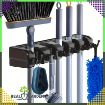 Wieszak Ścienny Organizer na Miotły Mopy Narzędzia Ogrodowe 5 miejsc 6 Hak